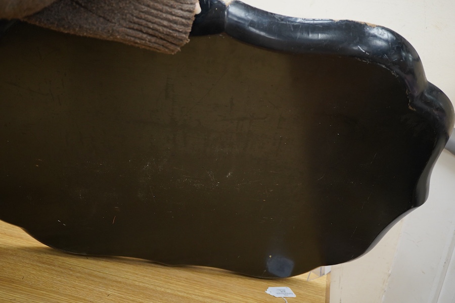 A large Victorian papier maché painted and gilt tray, 79cm wide